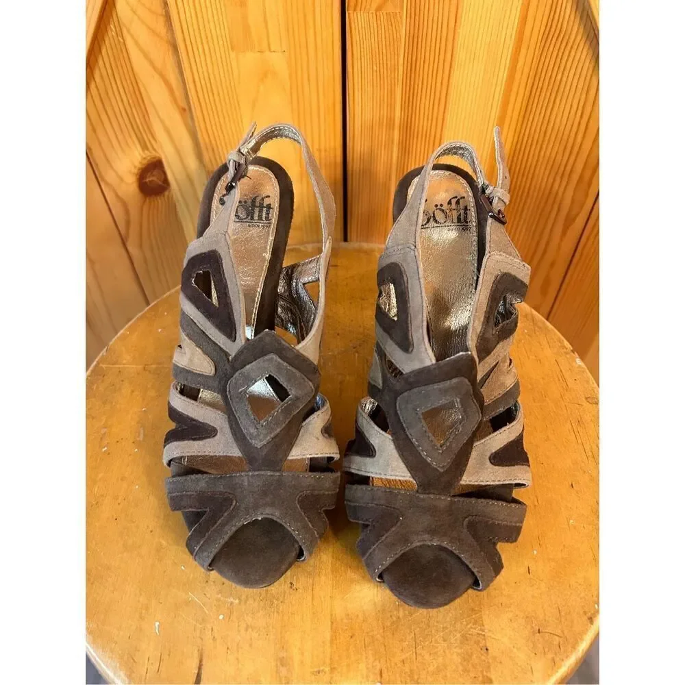 Sofft Women's Sandal Size 6 Block Heel Caged Brown Leather Slingback